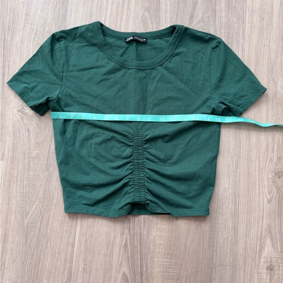 Zara Dark Green Ruched Short Sleeve Tee - Picture 5 of 5